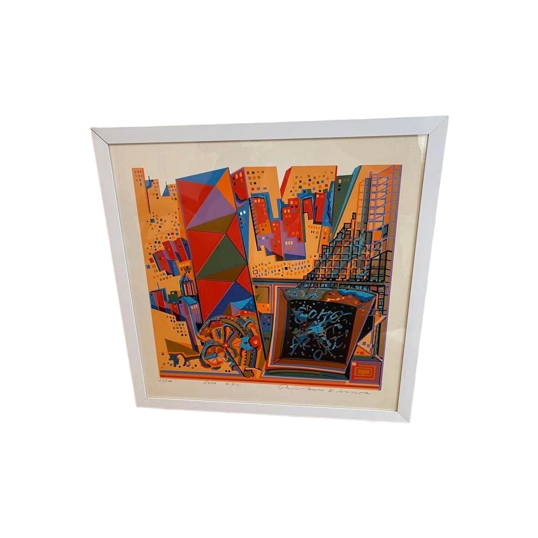 Kimura Toshizaburo, SOHO N.Y.C, Silkscreen Print, 23/100, Signed: Kimura Toshizaburo, "SOHO N.Y.C.", Silkscreen Print. Edition number 23/100, with autograph signature. Frame dimensions 51cm x 51cm. Upon inspection in the framed state, the artwork itself shows no