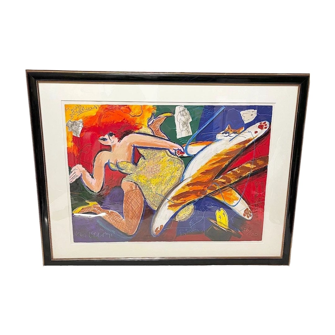 Michael Leu, "Hello, Broadway" print, silkscreen, framed, large size.: Michael Leu, Broadway Silkscreen Print, Edition Number 56/300, Signed Edition. Dimensions (with frame) approximately 115cm wide and 87cm high. The main body is relatively clean, with minor scratches o