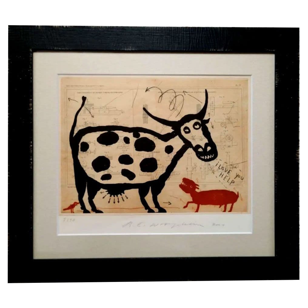 Painting, Silkscreen Print, Mounted Work: Painting, Silkscreen Print, Mounted Work This is a work created by the French artist Raymond emile Waydelich, titled "I Love You Help," and is number 5 of a limited edition of 30. It primarily