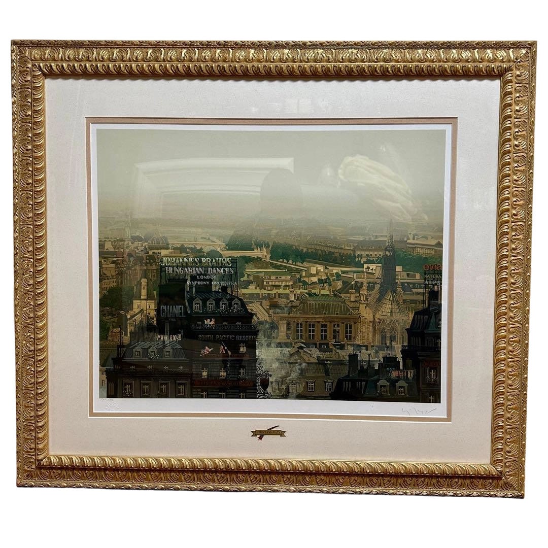 Painting "Rain and Smoke in Paris" Print Silkscreen: Artwork Title: Rain and Smoke in Paris Artist Name: Hiro Yamagata Technique: Silkscreen Printing Edition Number: 97/100 Signed in pencil. Includes box and bag. Frame Dimensions: Approximately 93cm x