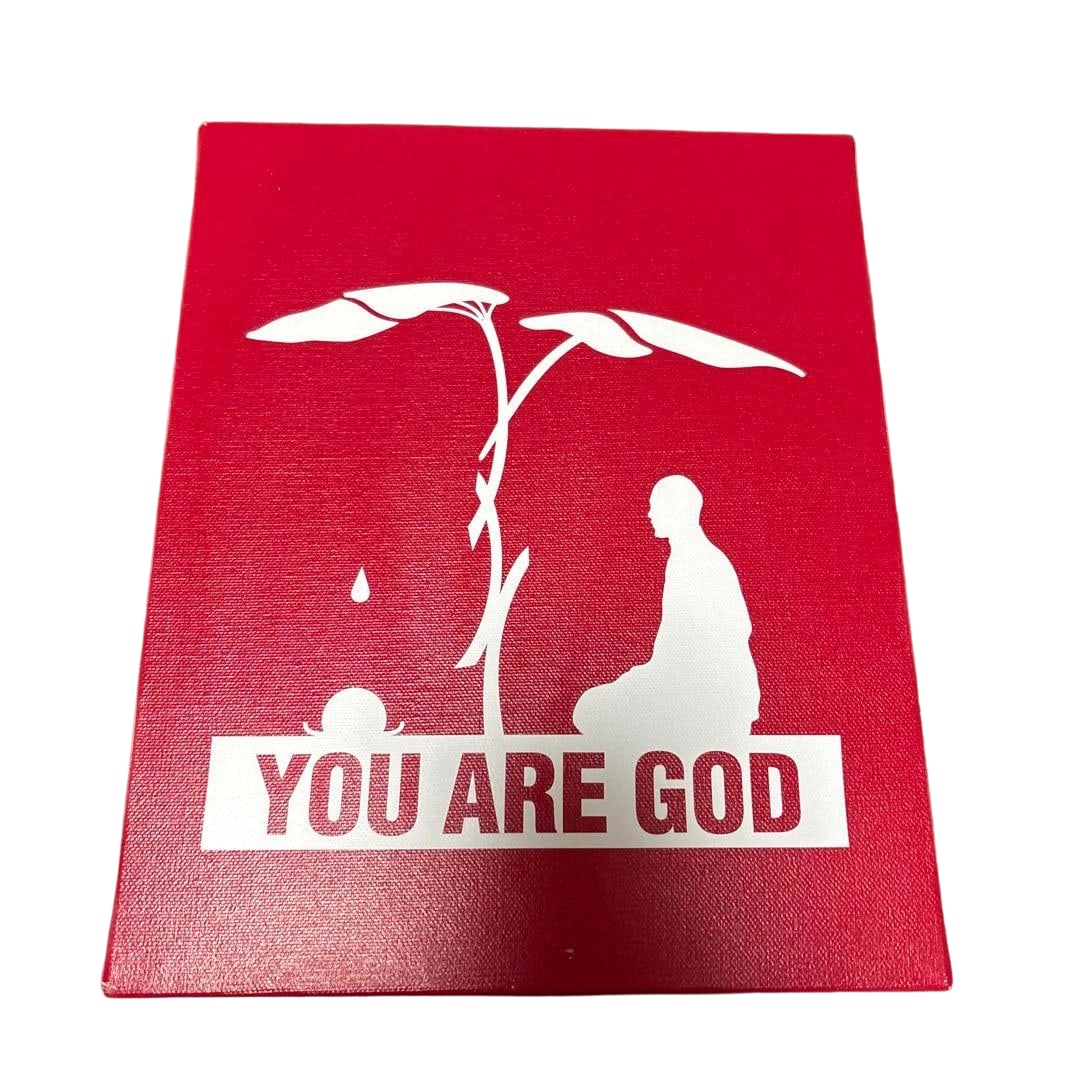 Signed edition by Ken Hamazaki (Hepburn: Hamazaki Ken), "YOU ARE GOD" canvas artwork.: This is a canvas artwork depicting the text "YOU ARE GOD" along with figures, created in the year 2020. The material is canvas. Printed on canvas. Previously hung on a wall, it now has scratches and s