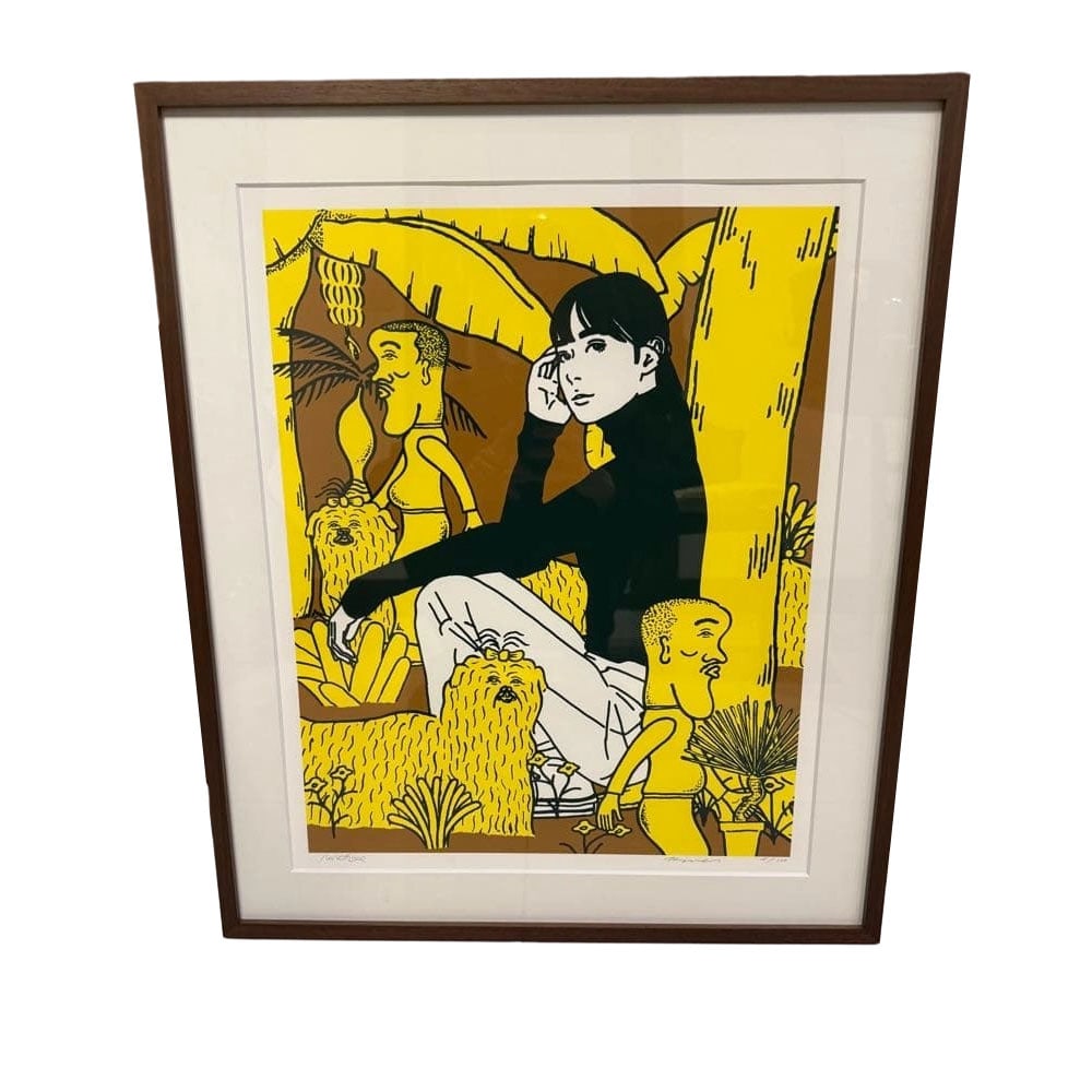 Original Work by KYNE & NONCHELEEE, Silkscreen Print: This is a collaborative work by KYNE and NONCHELEEE, utilizing silkscreen printing techniques. Limited edition of 100 pieces. The artwork dimensions are approximately 52x42 cm. The dimensions after fr
