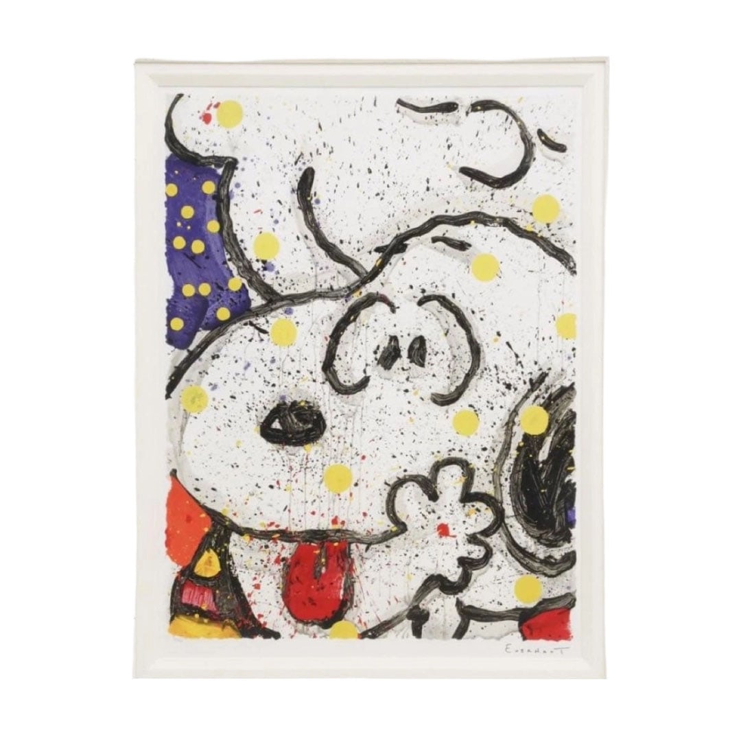 Tom Everhart, Snoopy, Silkscreen Print on Paper: Tom Everhart, silkscreen print "My Main Squeeze". Large silkscreen print, dimensions 101.5 x 76.5 cm, including frame 100 x 127 cm, edition number 246/500. Signed on the edge, back not opened, frame s