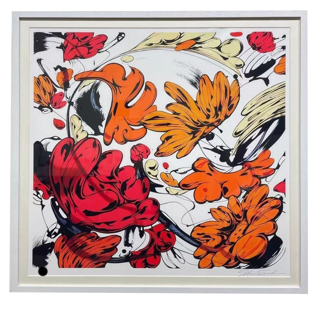 Shun Sudo (Shun Sudo) for Flora-ss-Red, Silkscreen Print: The work "for Flora-ss-Red" by Shun Sudo is a silkscreen print. The image dimensions are 72 x 72 cm, and the print dimensions are 81.5 x 80 cm. It is signed in the lower right, limited to an edition o