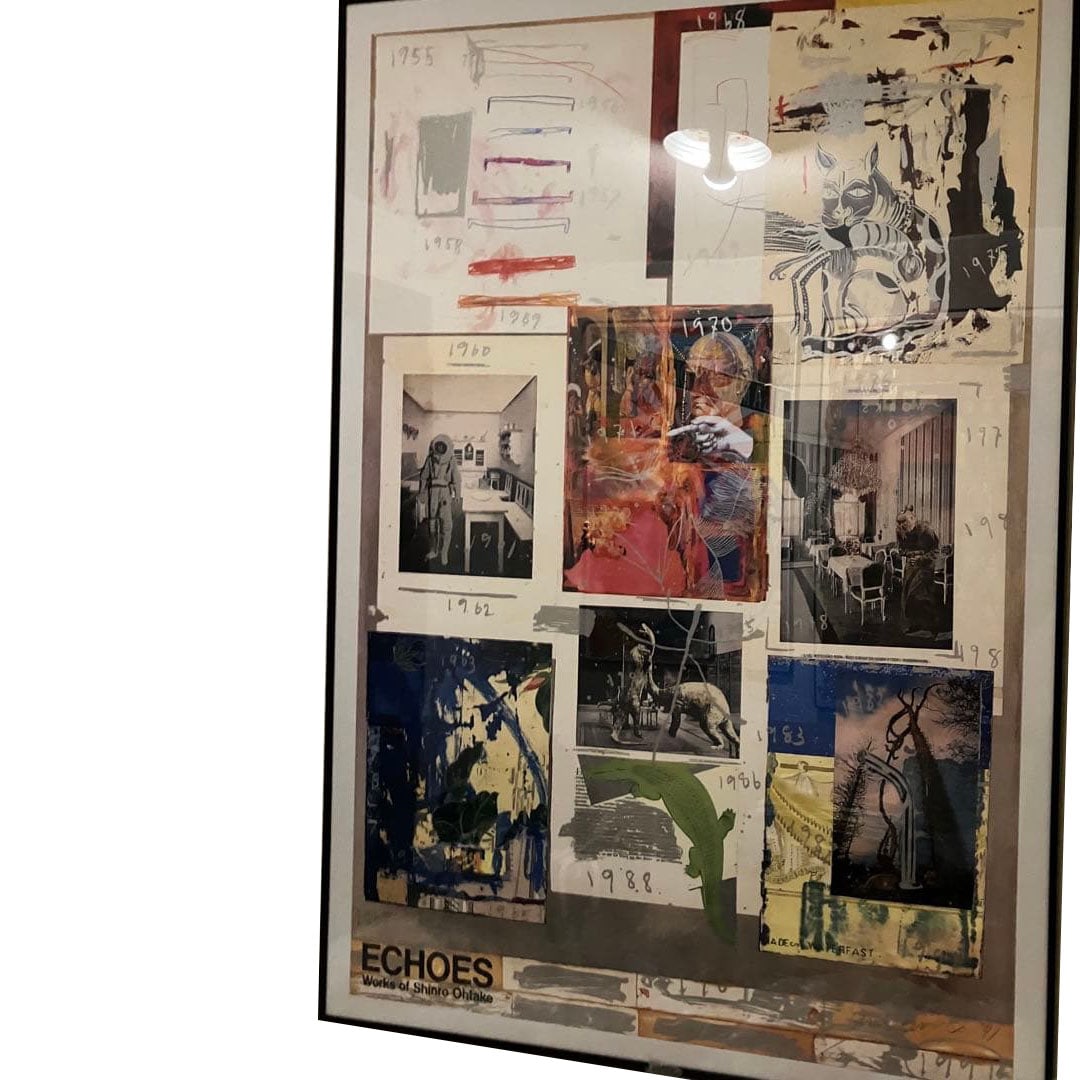 otake Shinro signed silkscreen print poster ECHOES B1 edition.: Shinro Ohtake, "ECHOS" Silkscreen Poster, 1991, B1 Size, Condition: Good. This poster is a mixed media work combining silkscreen and lithography. It includes a signature and edition number. Dimensions