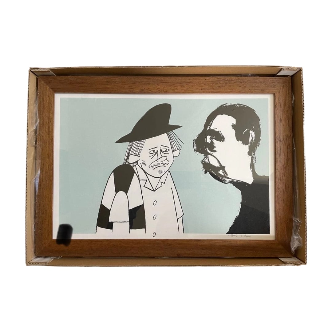 Silkscreen Print Poster by Hanai Yusuke x Russ Pope: This is a screen-printed poster created in collaboration by Hanai Yusuke and Russ Pope. It has been framed at the Greenroom Gallery. As it has been kept in the dark, it remains in brand new, unused co