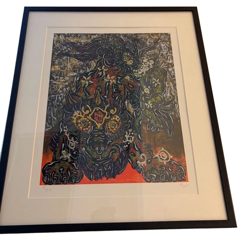Komatsu Miwa, Silkscreen Print: This is a pair of Komainu silkscreen prints, edition number 50. The dimensions are 45.5 x 37.9 cm. This work was purchased at NEW ART LAB during the 2020 Komatsu Miwa exhibition.