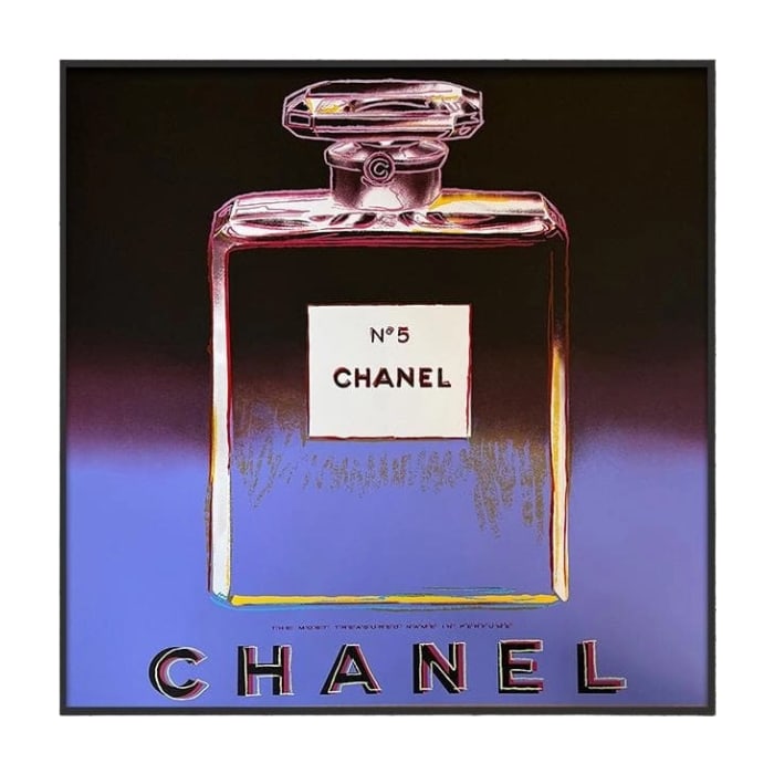 Framed artwork with certificate / Chanel / Sunday B Morning / Warhol: Certificate Mounted Artwork/Chanel/Sunday B Morning/Warhol This is an Andy Warhol piece mounted in a high-end black aluminum frame, part of the limited edition "Sunday B Morning" series of 2000 pieces