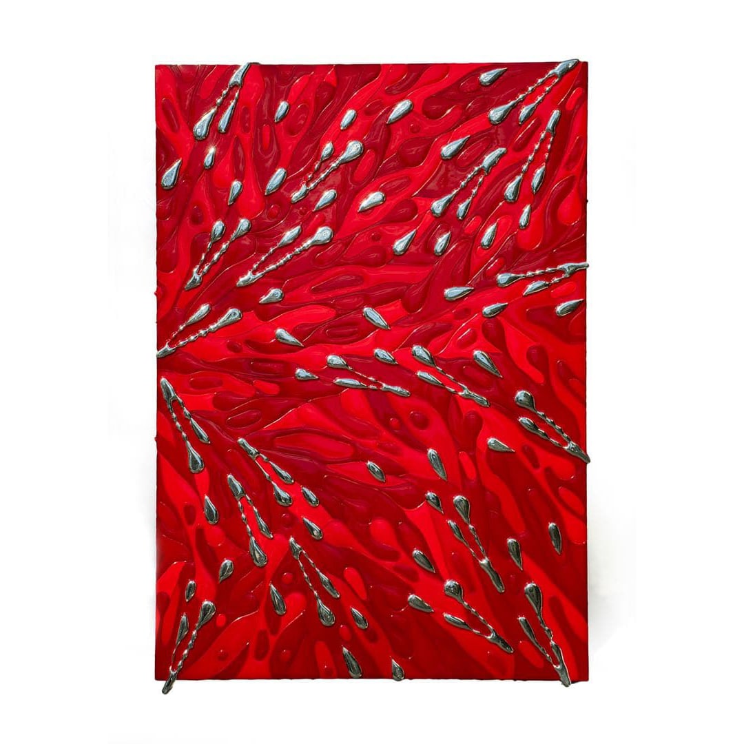 Ikeuchi Shinsuke, Three-Dimensional Abstract Work, Contemporary Art, Red, Large-Scale Work: This is a contemporary art piece created by Ikenouchi Shinsuke. It is a large, red, abstract sculpture with dimensions approximately 88 cm in height by 65 cm in width (equivalent to size F30). The art