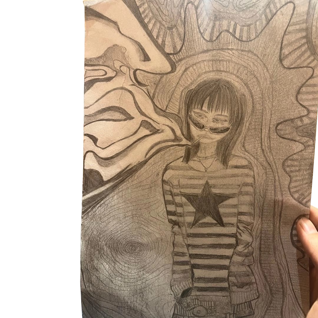 Pencil drawing of a figure in striped clothing. (1 of 2)