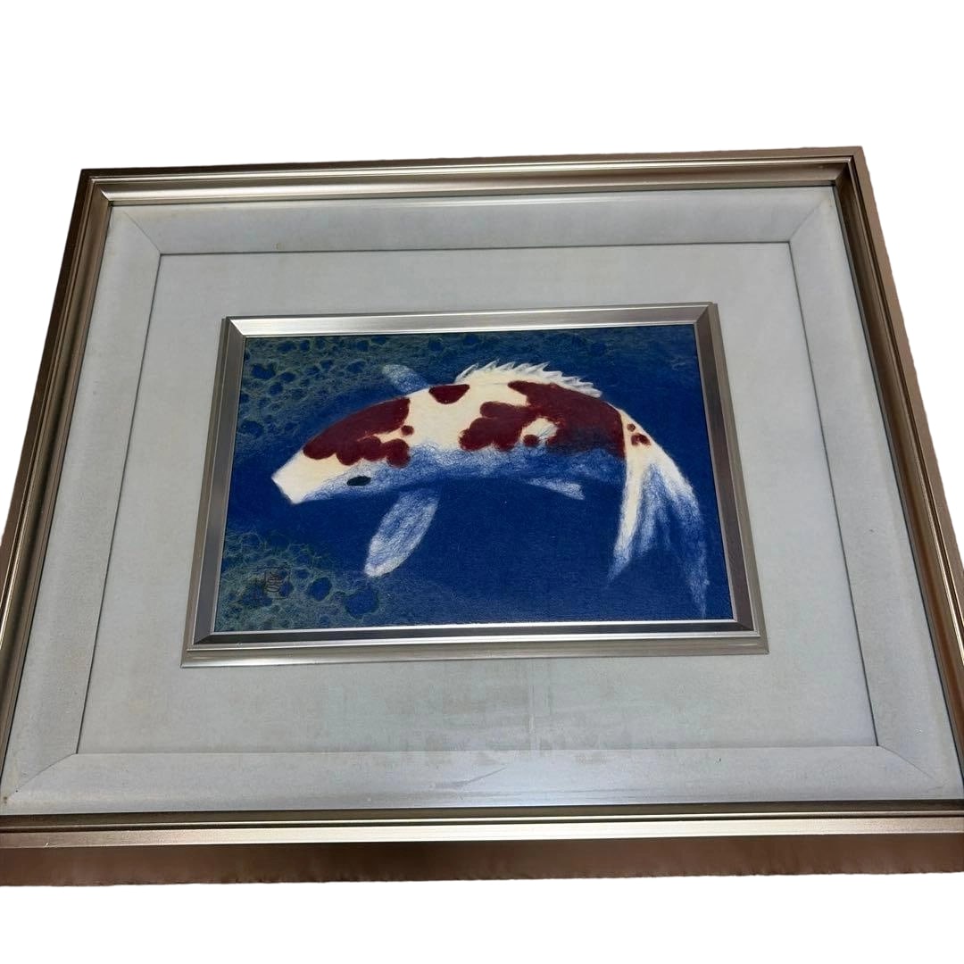 Washi Painting by Yanase Hirotaka, titled "Koi", Framed.: Washi Painting by Yanase Hirotaka, titled "Koi", Framed, Vertical 32 cm, Horizontal 39 cm.