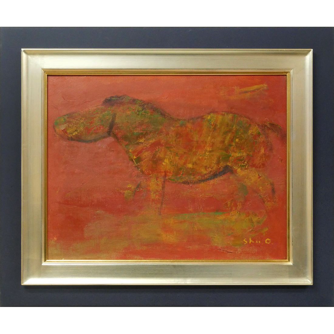 Ogawara Osamu, "Wetland Horse," Oil Painting, Size P10.: Ogawara Osamu, Oil Painting, Size P10 An oil painting titled "Wetland Horse" by Ogawara Osamu, created in 1967. The dimensions of the artwork are size P10 (vertical 40.9 x horizontal 53.0 cm), and the