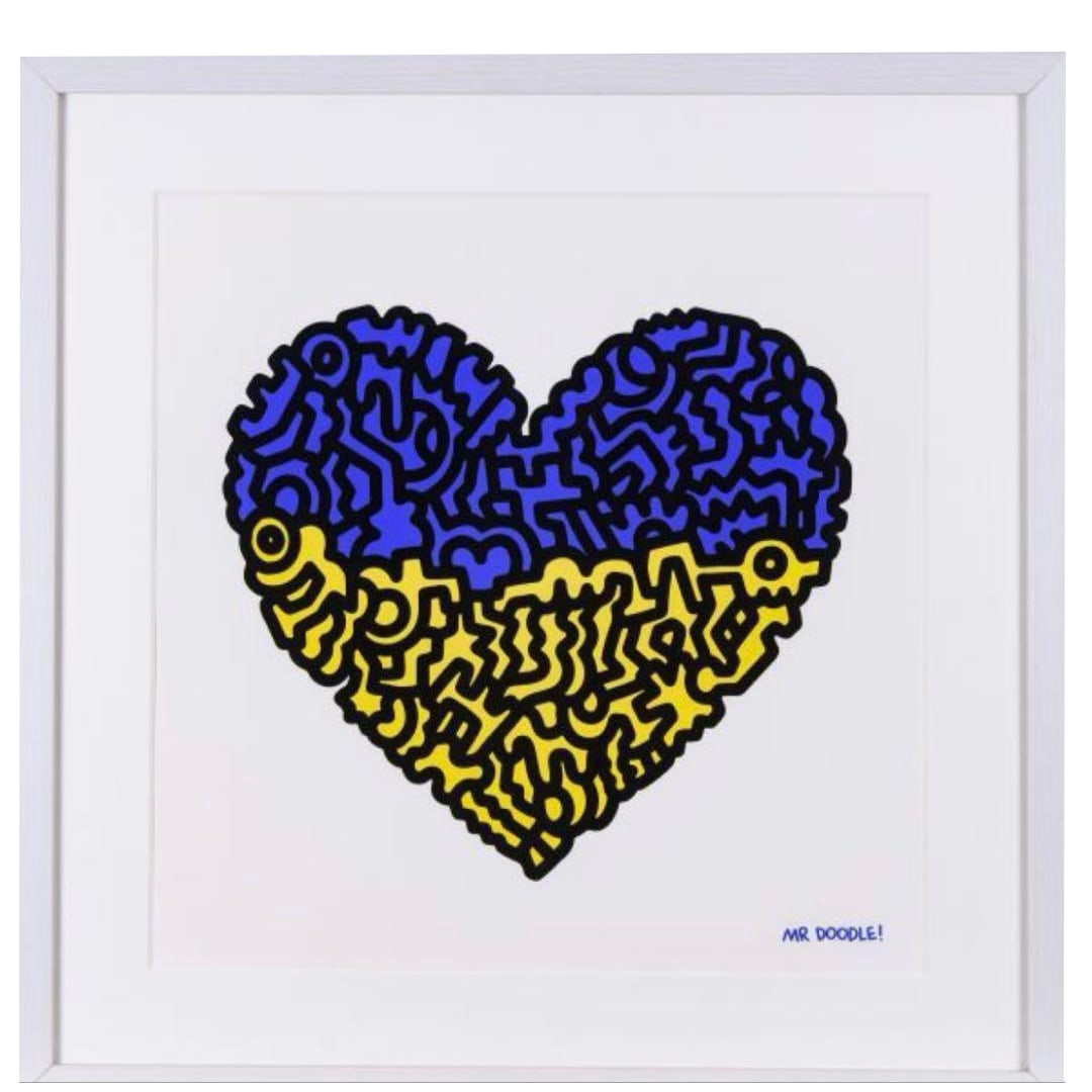 Digital giclee print created by Mr. Doodle for Ukraine.: This is a digital giclee print created by Mr. Doodle. Technique: Digital giclee. Signature/Edition Number: Printed signature. Image dimensions: 39.0 x 39.0 cm. Condition of the work: Generally good. F
