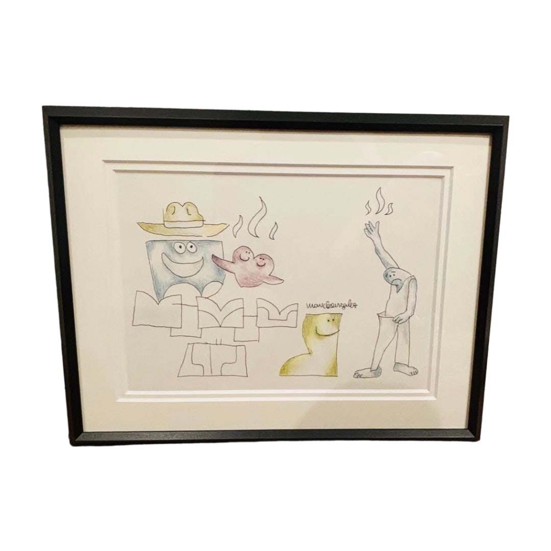 Original artwork by Mark Gonzales , framed.: Mark Gonzales, regularly holds solo exhibitions in Japan. Original artwork, 1/1, with autograph. Dimensions: width 40 cm x height 30.5 cm. The work is framed and ready for immediate display. 100% auth