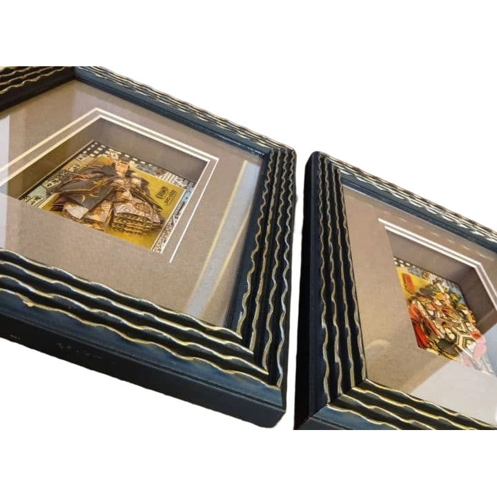 Two Luxurious and Brilliant Japanese Ukiyo-e Kabuki Star Kabuki Gold Decoration Picture Frames: Two Luxurious and Brilliant Japanese Ukiyo-e Kabuki Artworks One of the Kabuki Juhachiban, the scene of Kagekiyo, a signature performance by Ichikawa Danjuro. The depiction of Musashibo Benkei from th