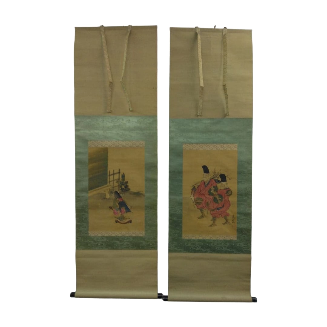 Shibata Zeshin (Edo-Meiji) Pair of Hanging Scrolls, Ink and Color on Silk, Hand-painted (1 of 10)
