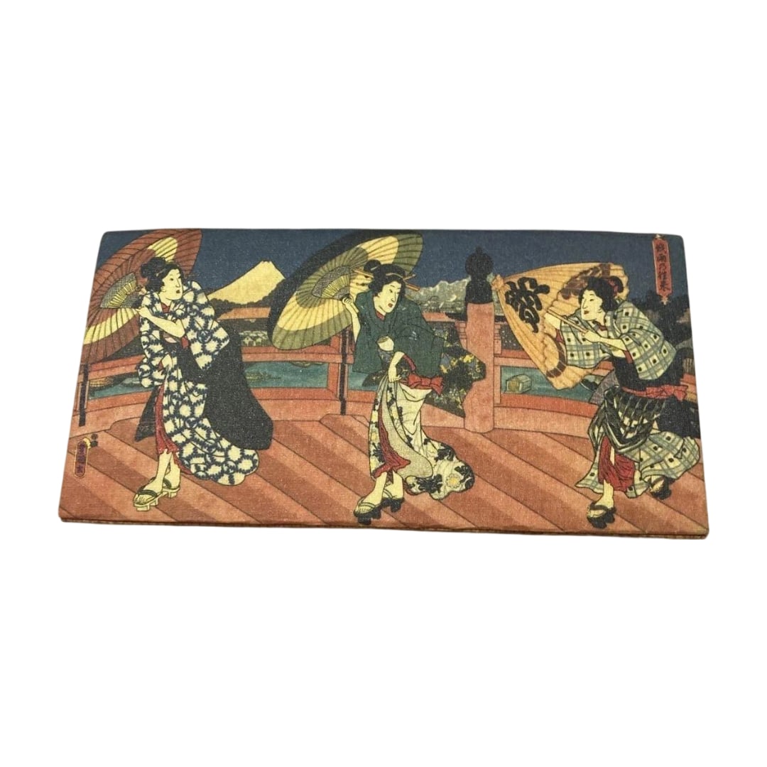 Ukiyo-e Style Design Bi-Fold Wallet Card and Bill Holder Unused Item Souvenir: This is a wallet featuring a two-fold binding style with a theme of Ukiyo-e bijin-ga (beauties). The style is Ukiyo-e, the design is bijin-ga, and the shape is two-fold.