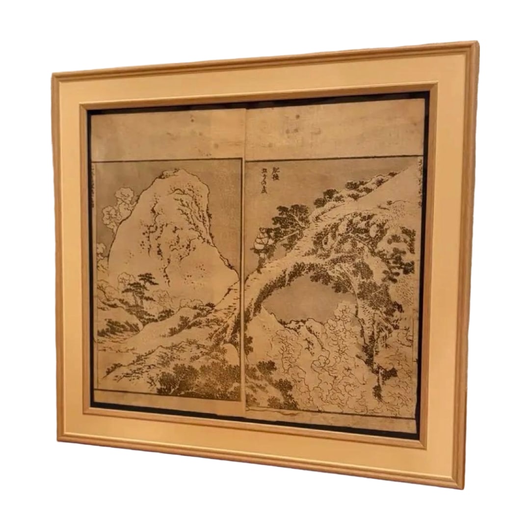 Edo period ukiyo-e Higo Tachihara: Edo Period Ukiyo-e Higo Tachihara This is a work by Katsushika Hokusai, belonging to the Edo period. The piece is mounted in a simple wooden frame with an acrylic panel, sized like a shikishi (square 