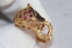 RUBY RING DIAMOND PANTHER LION 18K GOLD R.60 .05CT