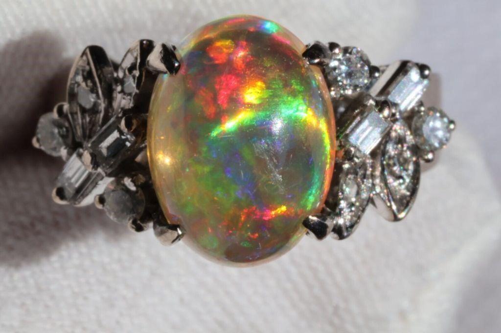 OPAL RING DIAMOND 18K WHITE GOLD OPAL O2.14CT D.30 (1 of 7)