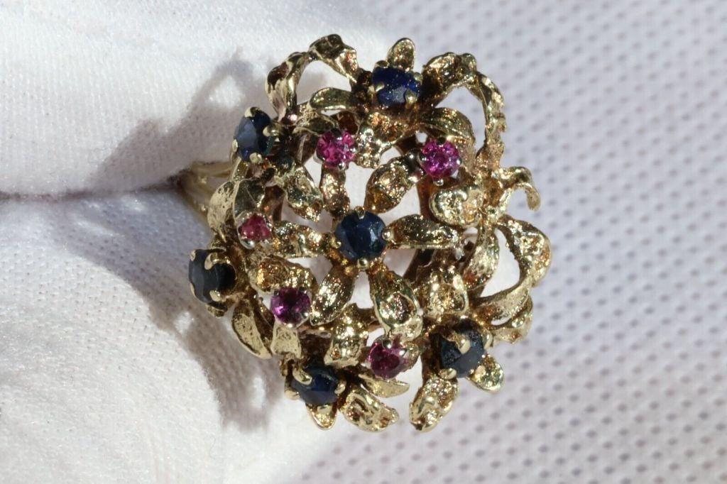 RUBY SAPPHIRE RING 14K YELLOW GOLD NATURAL FLOWER (1 of 5)