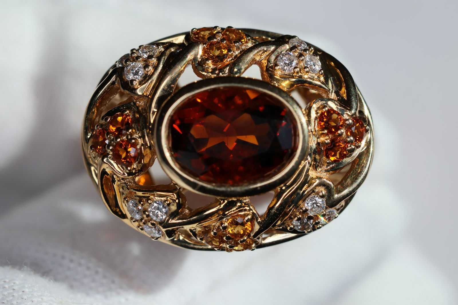 CITRINE RING DIAMOND 14K YELLOW GOLD NATURAL 9.77 GRAMS ESTATE JEWELRY GEMSTONE: weight: 9.78 grams, diamond: SI1 natural .12ctw, GEMSTONE: citrine 10.7mm x 8.1mm, size: 8, metal: 14k yellow gold