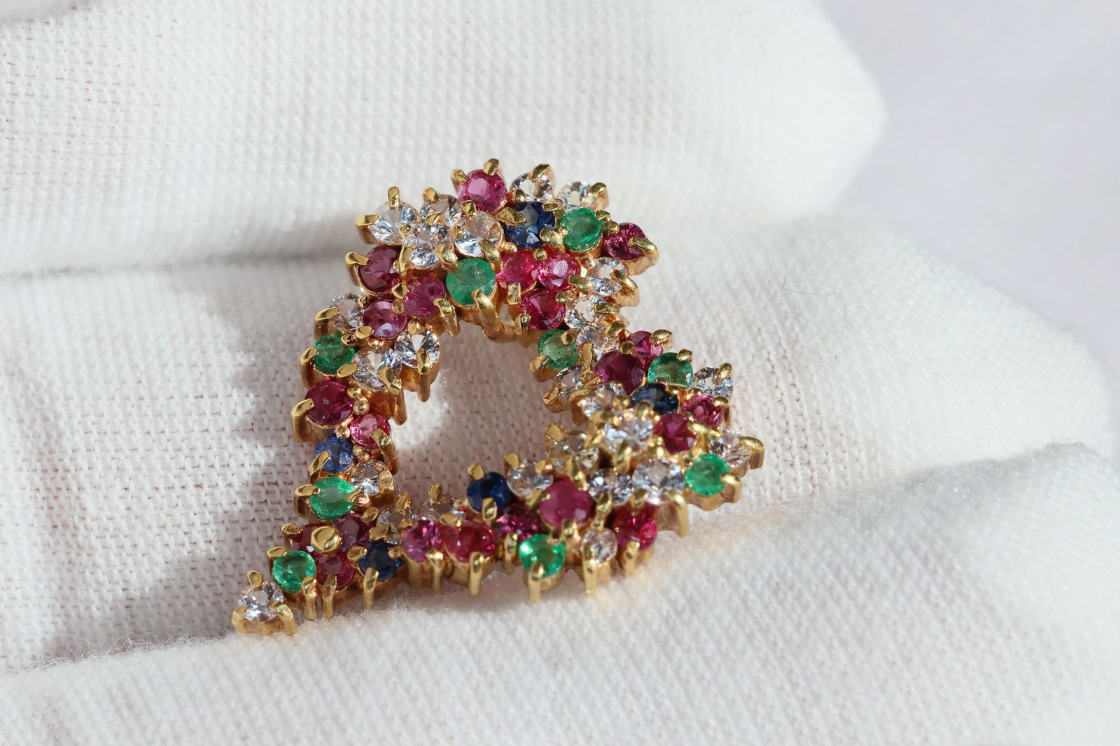 HEART PENDANT 18K YELLOW GOLD NATURAL RUBY SAPPHIRE EMERALD GEMSTONE ESTATE (1 of 5)