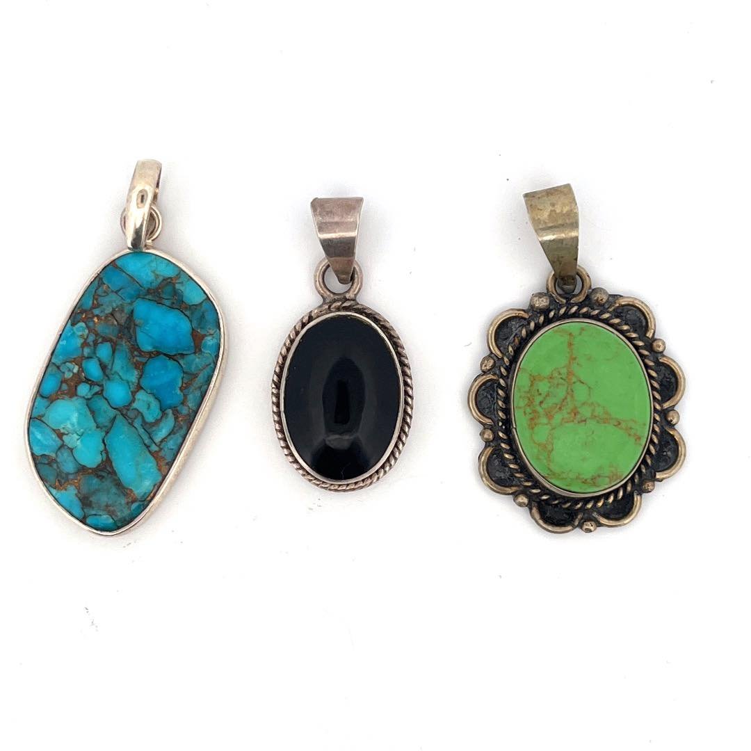 LOT OF 3 TORQUISE MEXICO STERLING SILVER ONYX PENDANTS 925 (1 of 2)