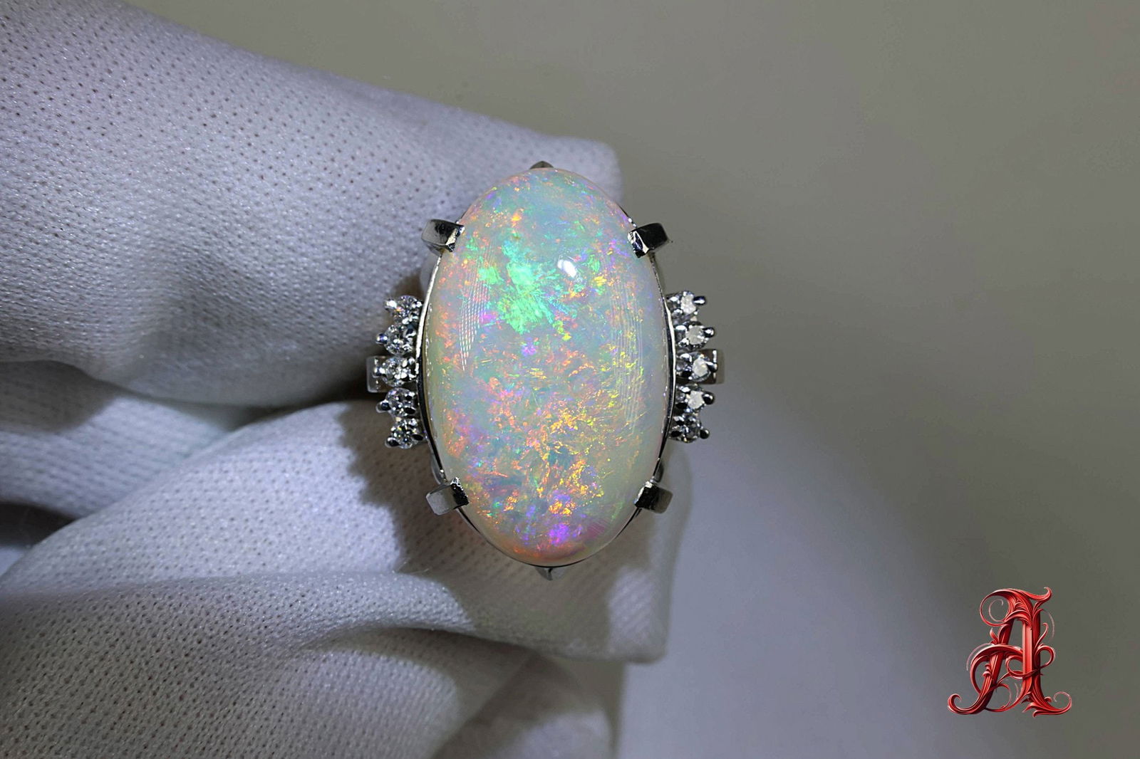 Platinum, Opal & Diamond Ring 7.49ct, 10.5 Grams Jewelry Gemstone Natural Australian Diamonds (1 of 11)