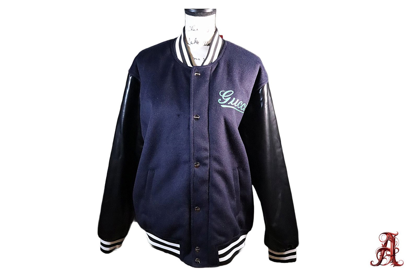 Gucci Unisex Wool And Leather Bomber Varsity Logo Detailed Jacket Knitted Collar Coat Size (1 of 11)