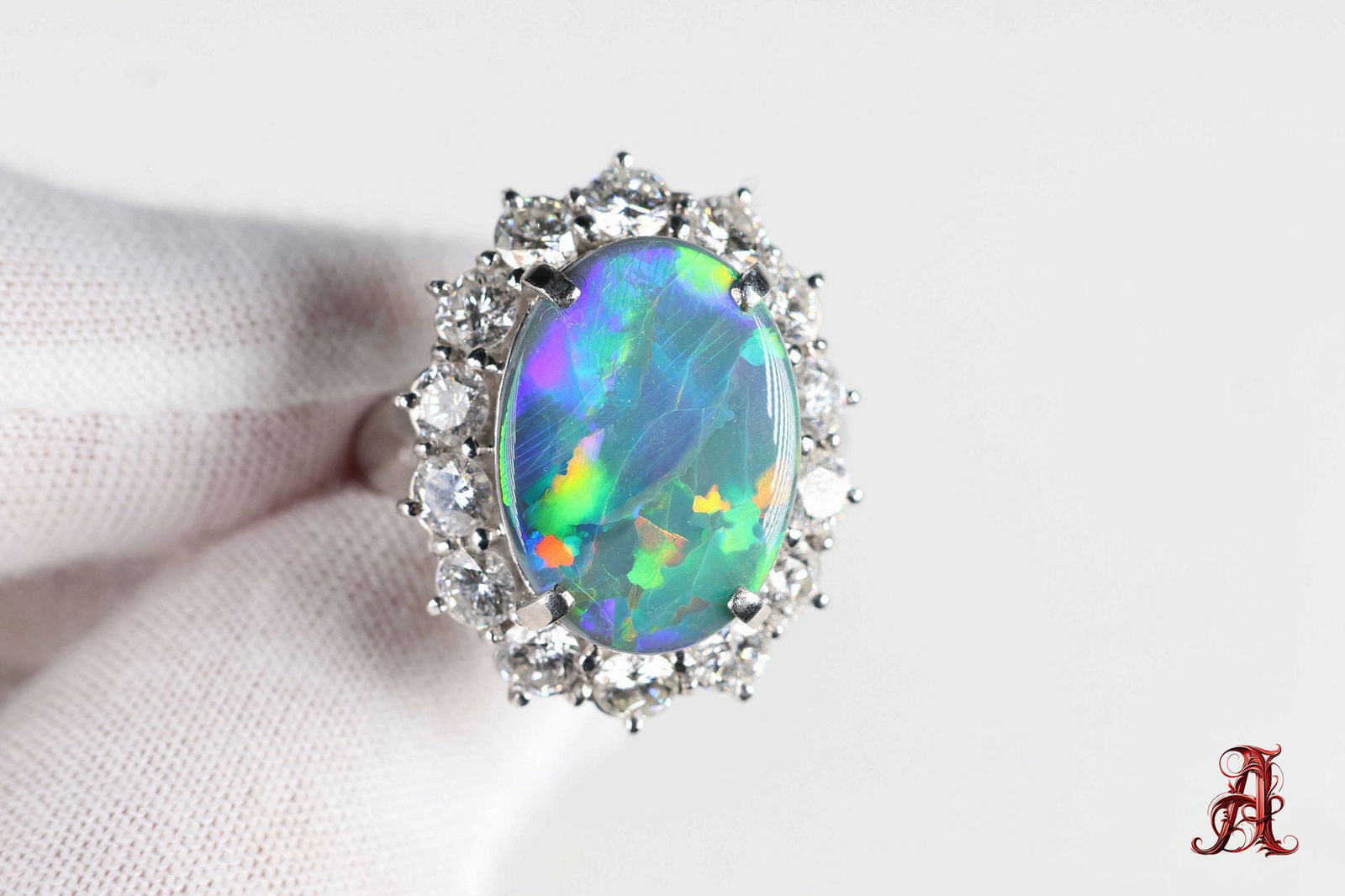Platinum Australian Opal And Diamond Ring, 10.31ctw, 17.56 Grams Jewelry Diamonds Gemstone (1 of 11)