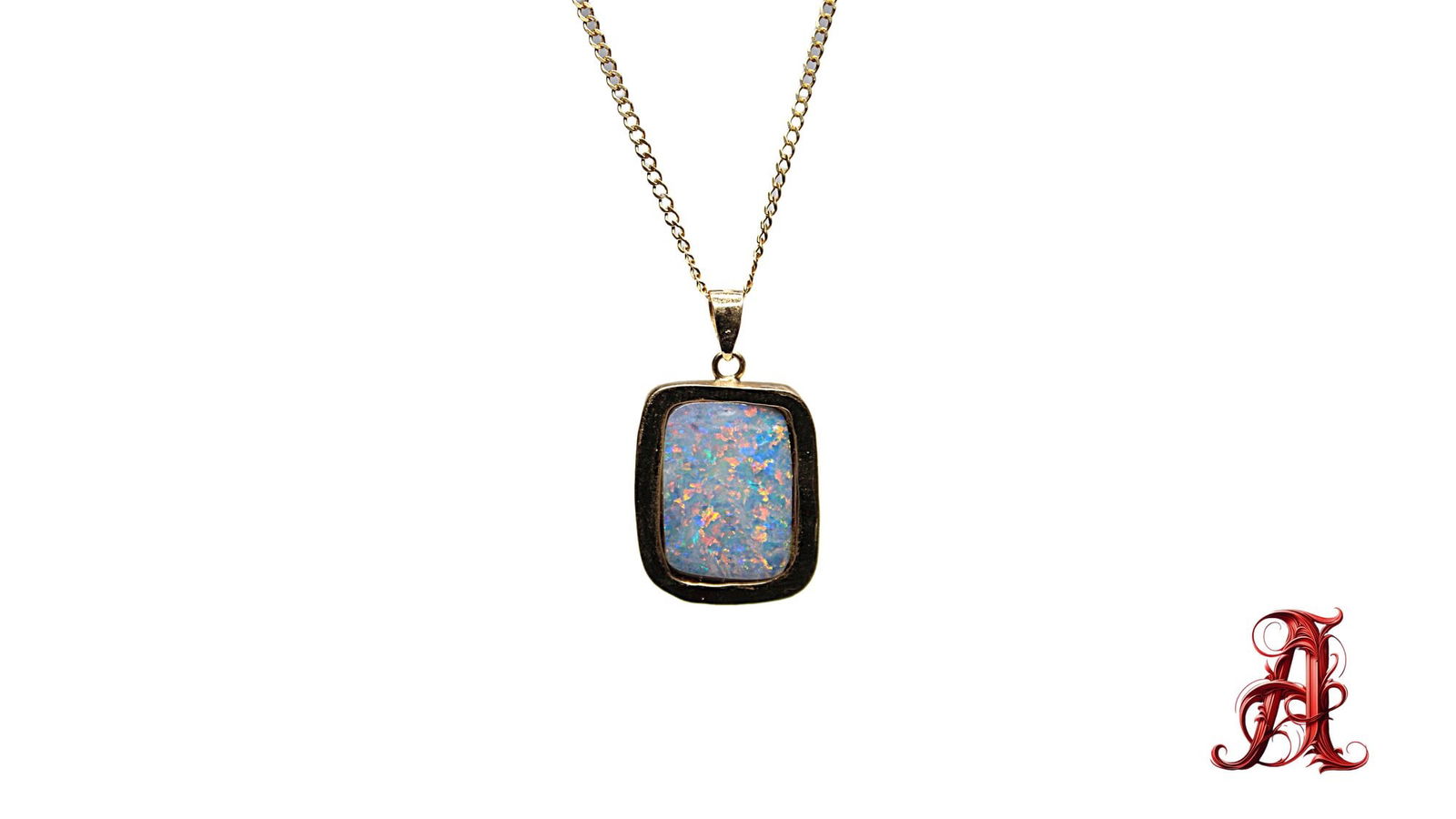 OPAL PENDANT 14K SOLID YELLOW GOLD 6.04 GRAMS, 18.5 INCHES NECKLACE CHAIN FINE JEWELRY (1 of 4)