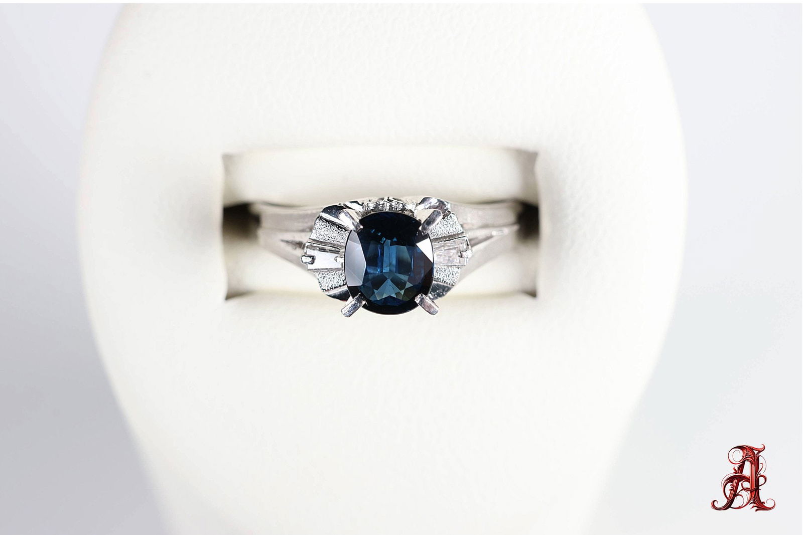 Platinum Natural Sapphire And Diamond Ring, 0.97ctw, 4.71 Grams, Jewelry Diamonds Gemstone (1 of 9)