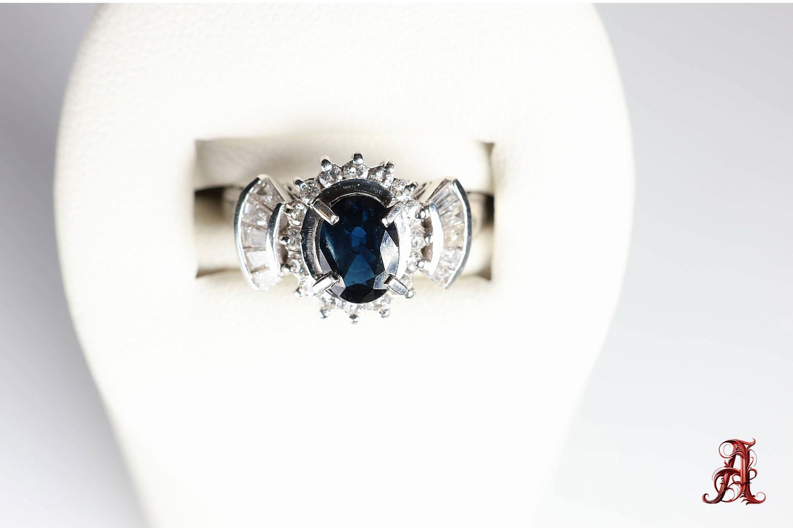 Platinum Natural Sapphire And Diamond Ring, 1.62ctw, 6.28 Grams, Jewelry Diamonds Gemstone (1 of 9)