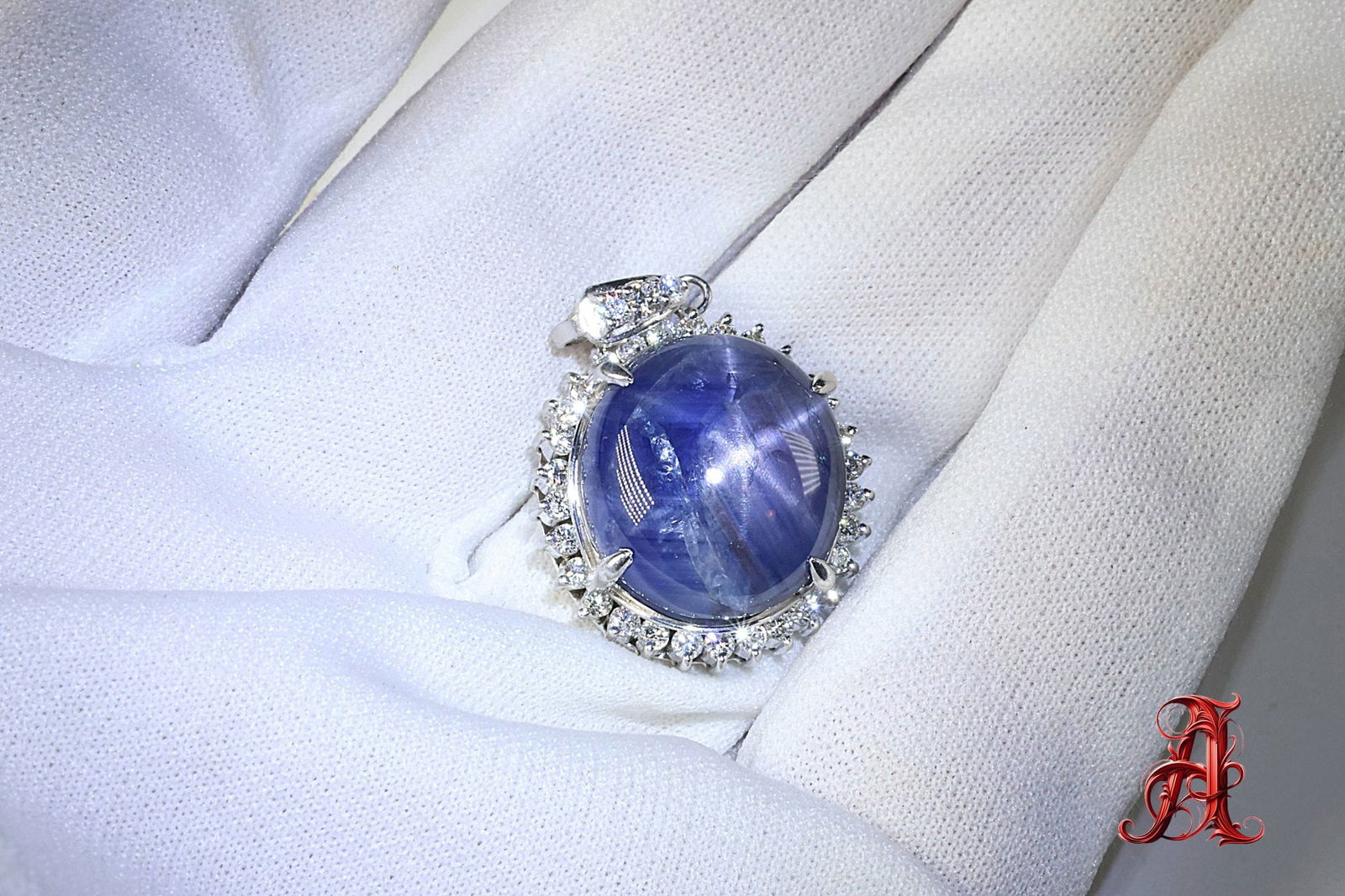 Platinum, Unheated Star Sapphire & Diamond Pendant 26.28ct, 11.80 Grams Jewelry Gemstone (1 of 9)