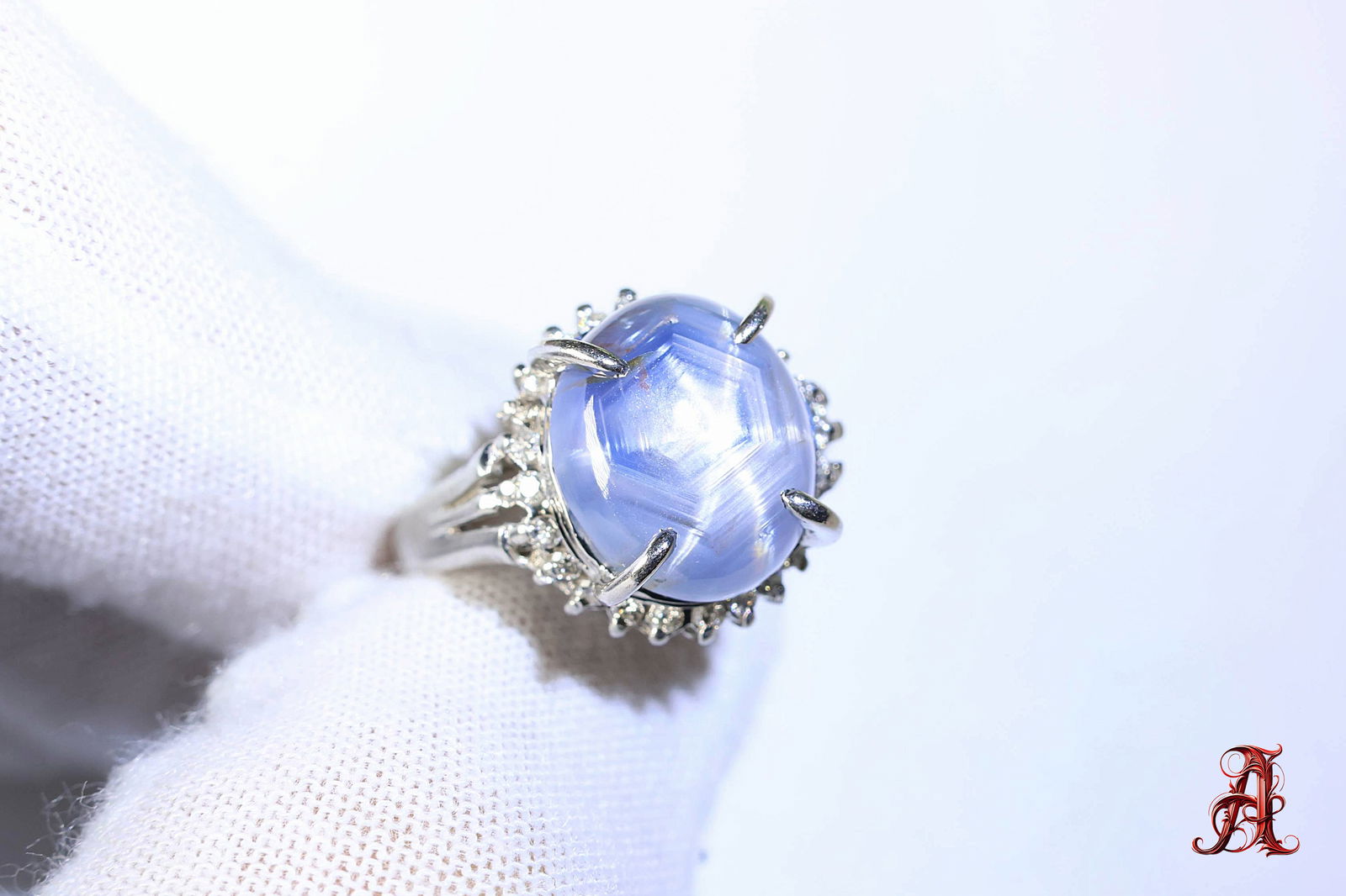 Platinum, Natural Unheated Star Sapphire & Diamond Ring 9.53ctw, 8.05 grams gemstone diamonds (1 of 8)