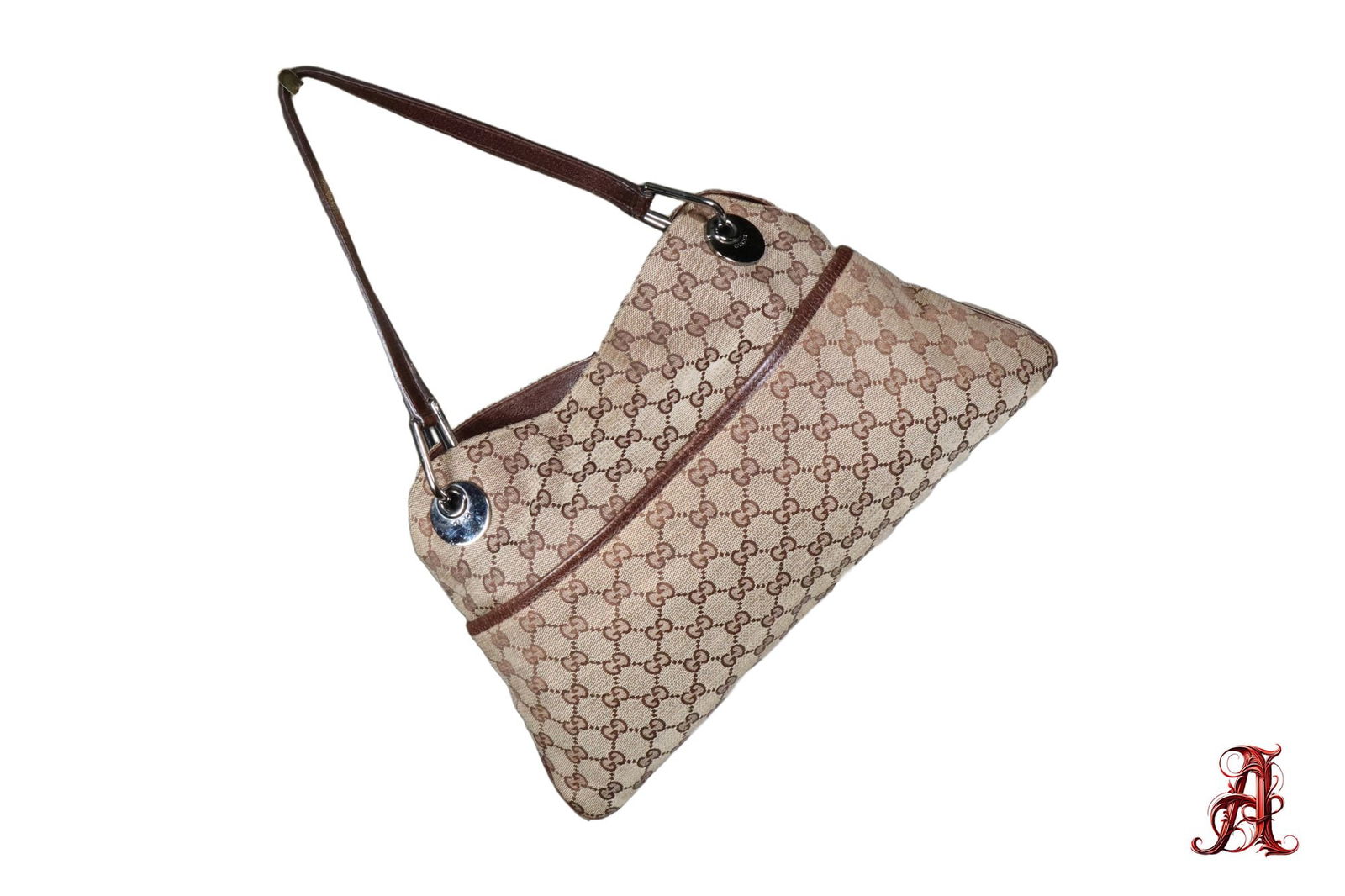 Gucci GG Monogram Eclipse Neutral Canvas Shoulder Bag Women's Purse Silver Tone Hardware Bag (1 of 8)