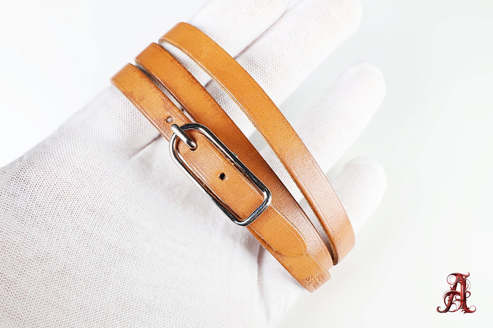 HERMES Belt Buckle Bracelet & Choker Palladium Hardware & Brown Leather Authentic (1 of 3)