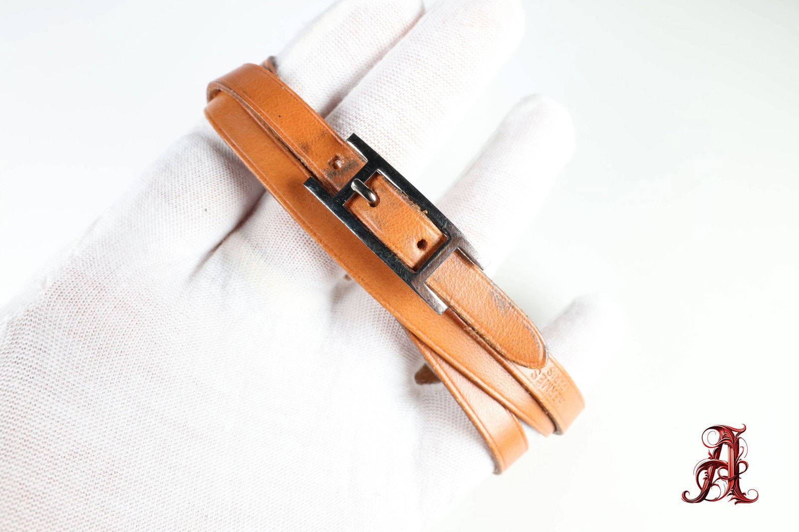 HERMES Belt Buckle Bracelet & Choker Palladium Hardware & Brown Leather Authentic (1 of 4)