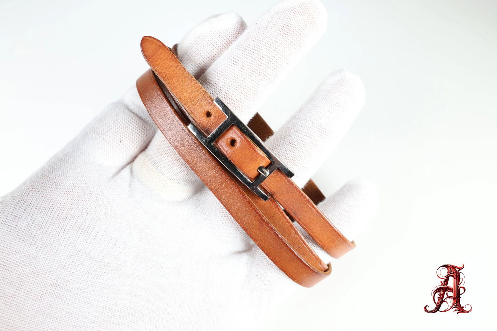 HERMES Belt Buckle Bracelet & Choker Palladium Hardware & Brown Leather Authentic (1 of 3)