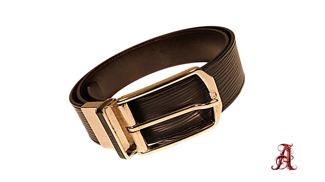 Louis Vuitton Black Epi Leather Belt Silver Tone Hardware Fashion Accessories Made In Spain: Size 85/34
