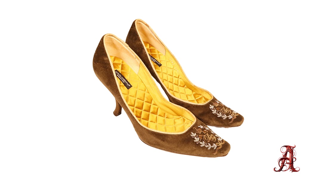Dolce & Gabbana Velluto Brown Velvet Embroidered Pumps Women's Heels Size 36 Fashion: Size 36
