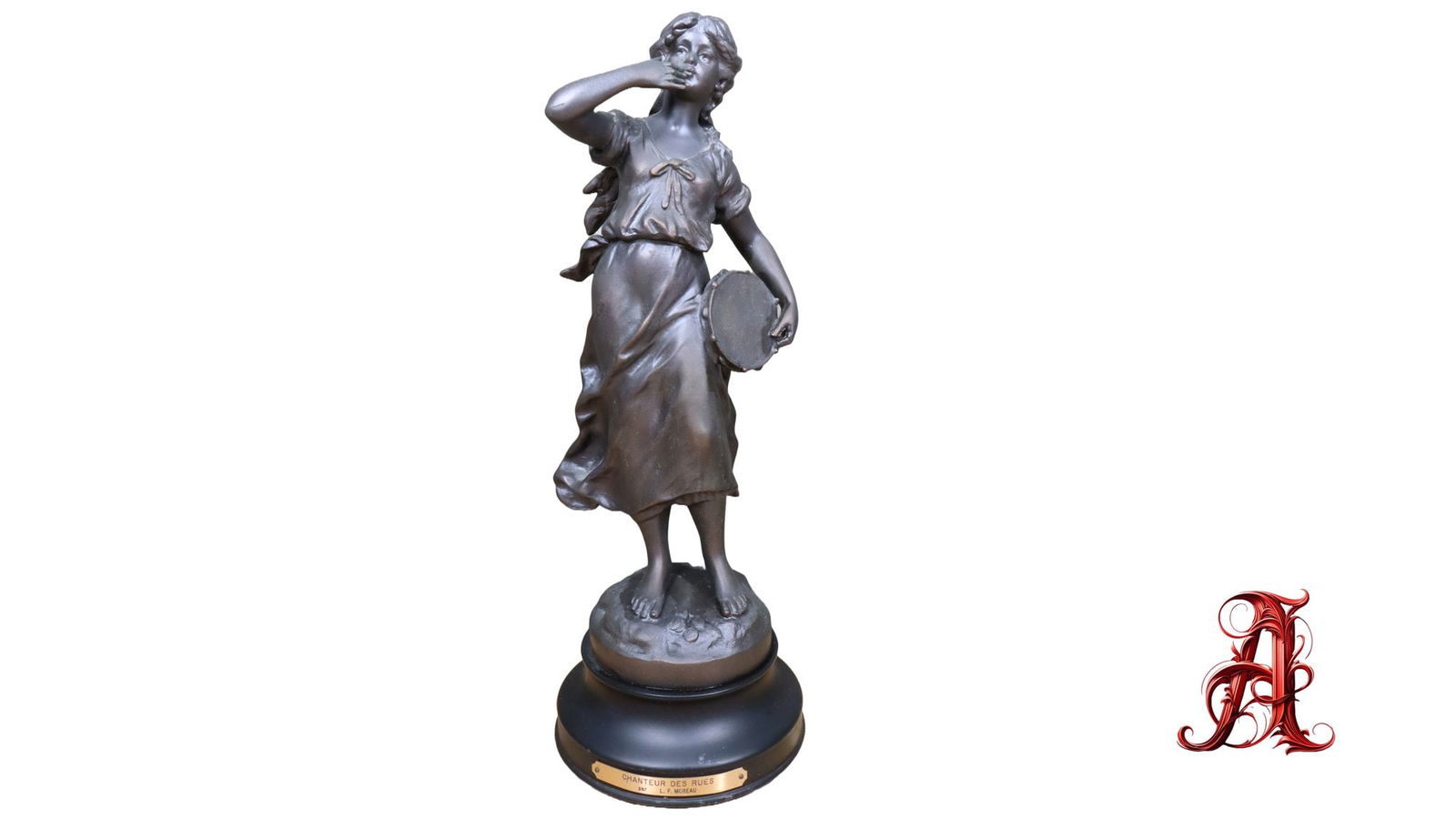 Antique Chanteur Des Rues Bronze Sculpture Figurine Signed L.F. Moreau (1 of 7)