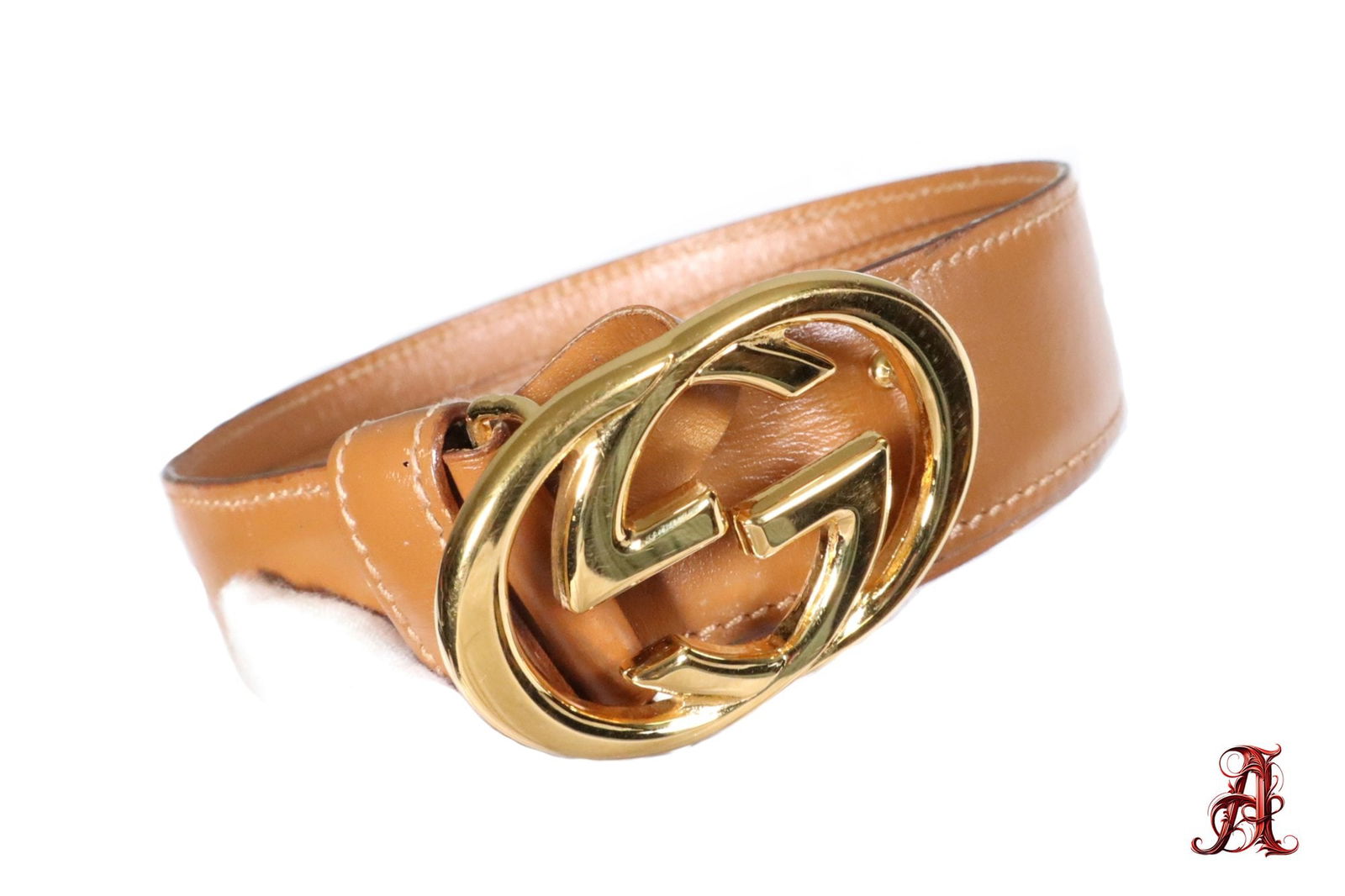 Gucci Beige Leather Women's Belt Web Gold Tone Buckle Interlocking Double G Fashion Accessories (1 of 6)