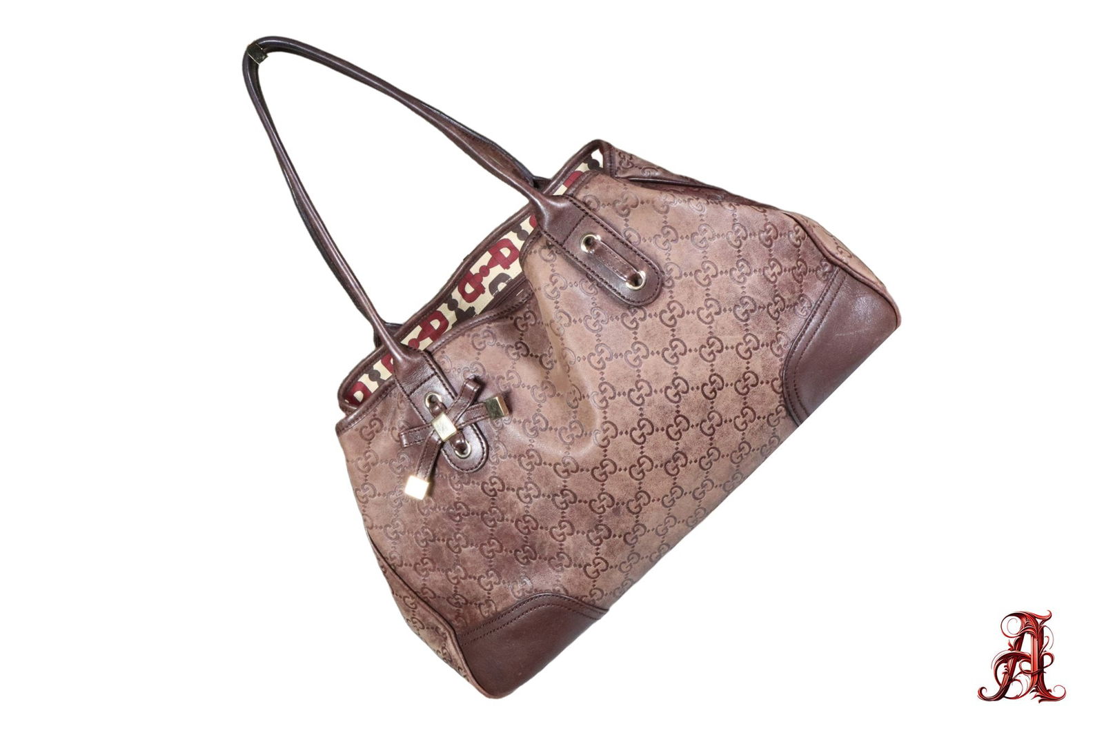 Gucci GG Monogram Brown Leather Signature Princy Shoulder Bag Women's Purse Gold Tone Hardware Vinta (1 of 7)