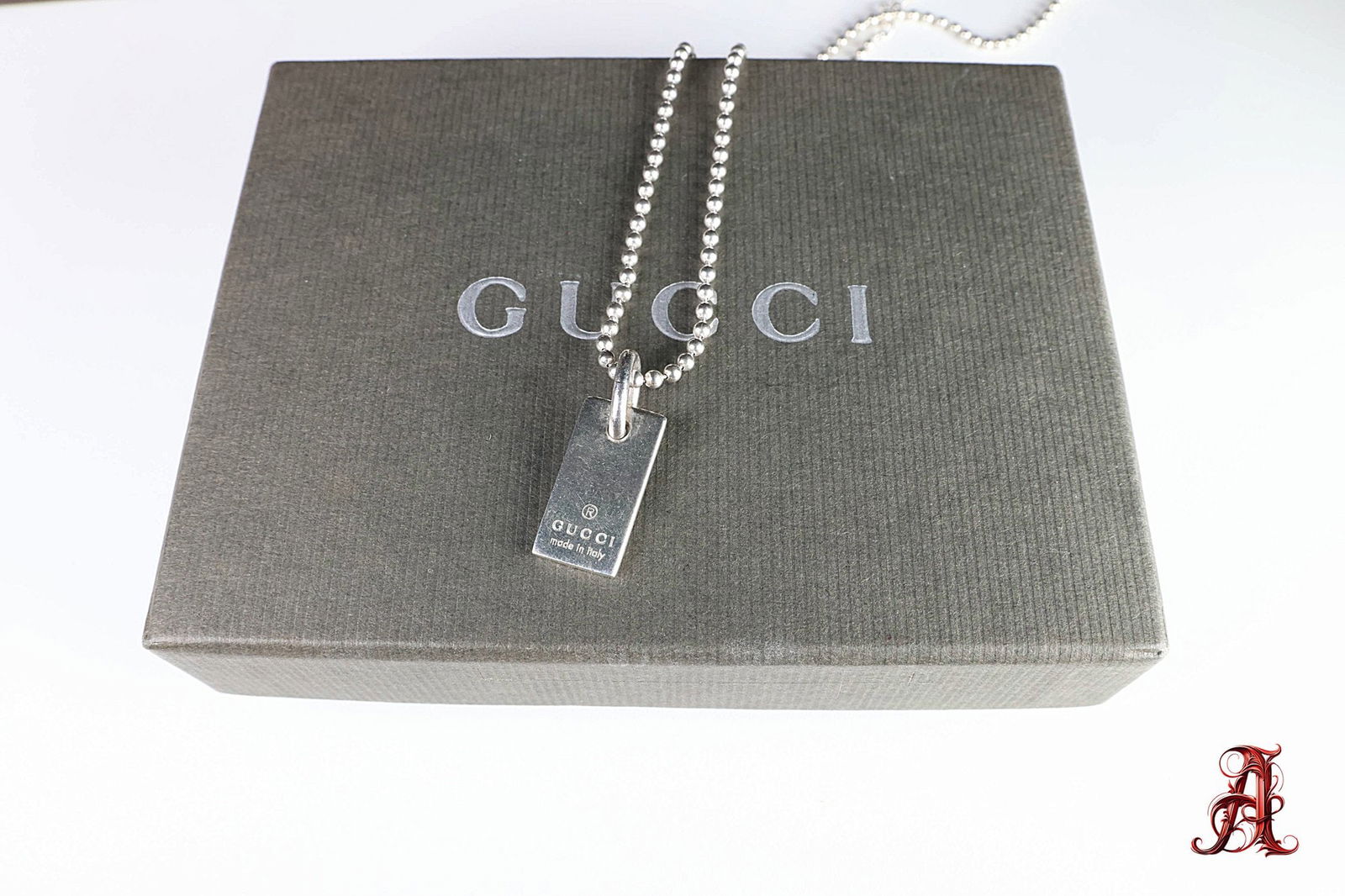 Gucci Sterling Silver 925 Dog Tag Pendant & Ball Chain Necklace Comes With Box (1 of 3)
