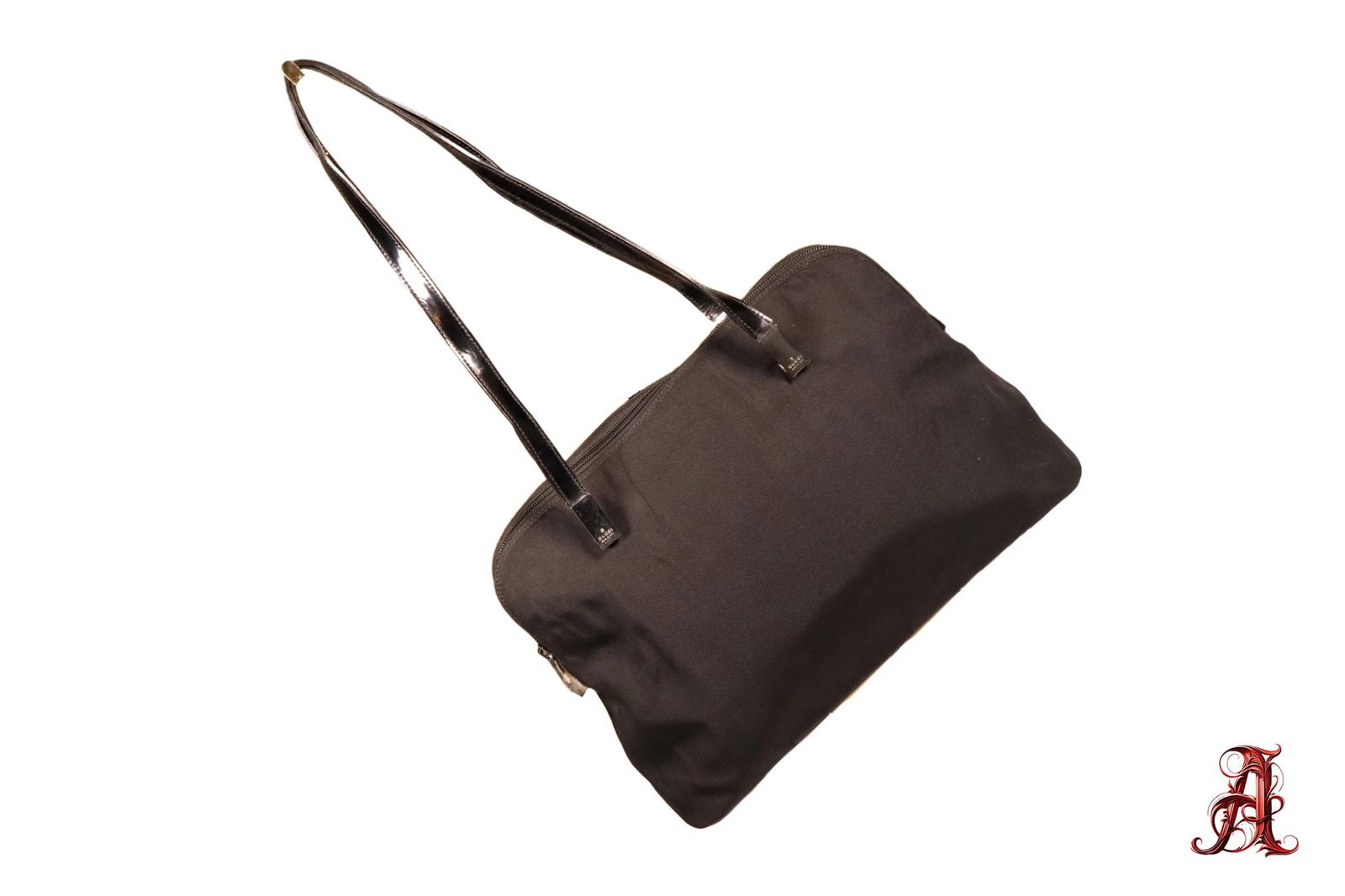 Gucci Black Cloth Canvas Women's Shoulder Bag With Shiny Leather Straps Silver Tone Hardware Purse (1 of 6)