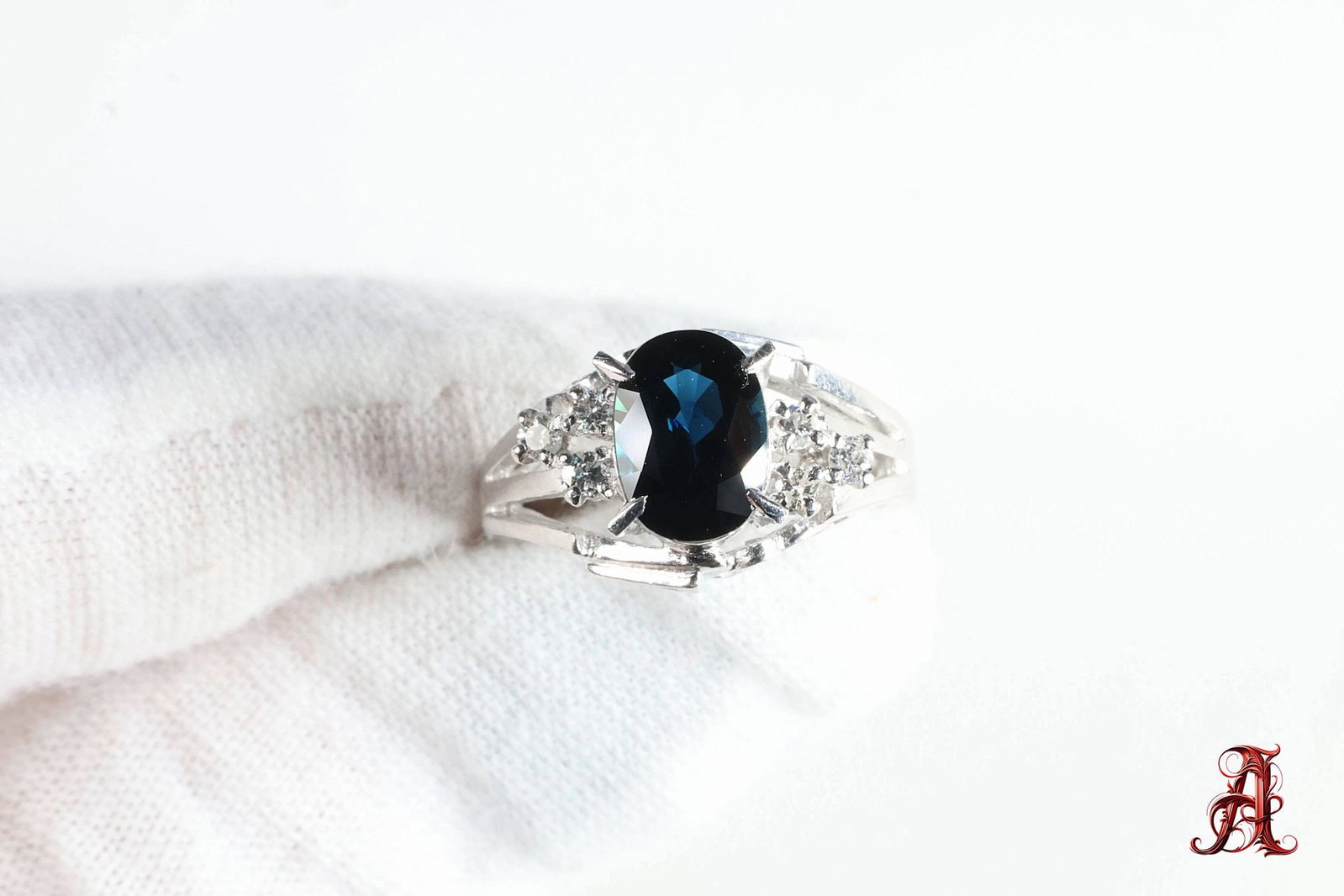 Platinum, Natural Sapphire & Diamond Ring 1.38ctw, 5.98 Grams Gemstone Jewelry Diamonds: size: 4.5, weight: 5.98 grams, material: platinum, gemstone: natural sapphire: 1.26ct, diamonds: 0.12ctw, G-H color, SI clarity