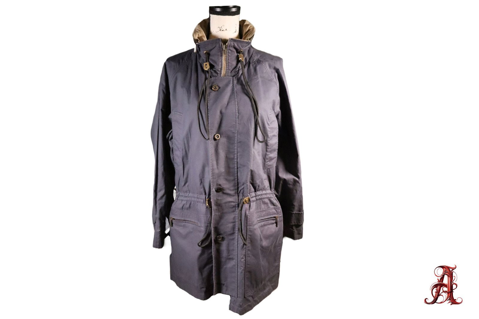 Burberry Nylon Navy Button Up Rain Jacket With Beige Lining Fashion Coat Made In England Size 34 (1 of 8)