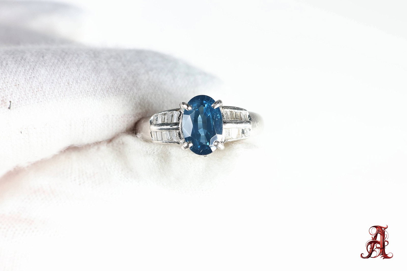 Platinum Natural Sapphire & Diamond Ring 1.89ctw, 5.26 Grams, Jewelry Diamonds Gemstone: size: 6.75, weight: 5.43 grams, material: platinum, gemstone: natural sapphire: 1.05ct, diamonds: 0.21ctw, G-h color, SI clarity